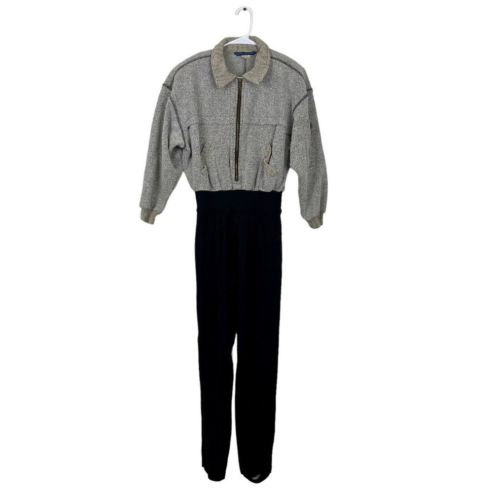 Vintage 90s Seattle Gear Jumpsuit Stirrups‎ Black Pattern Print Women's Size M